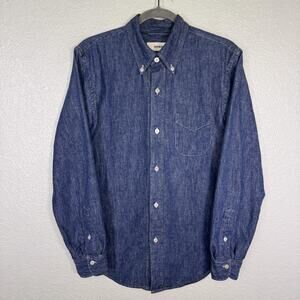 Buck Mason Shirt Mens Small Chambray Denim Button Down Long Sleeve Blue Workwear